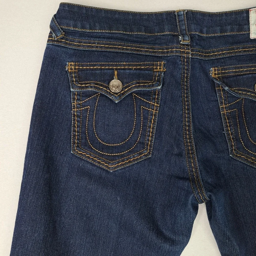 True Religion Becky Big QT Jeans Women 32 Blue Bootcut Contrast Stitch Dark Wash
